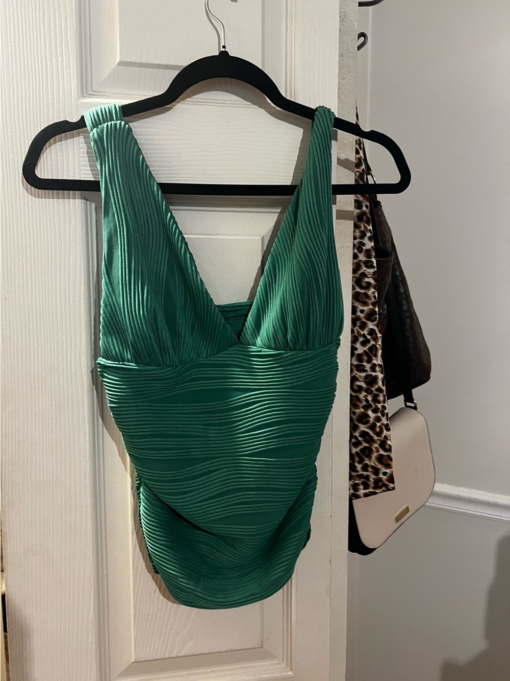SHEIN Emerald Green Pleated V-Neck Tank Top. Size small.